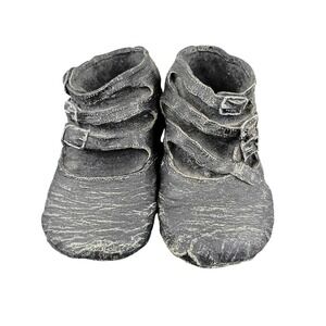 Vintage Style Resin Baby Shoe Figurines Distressed Black Decorative Bookends